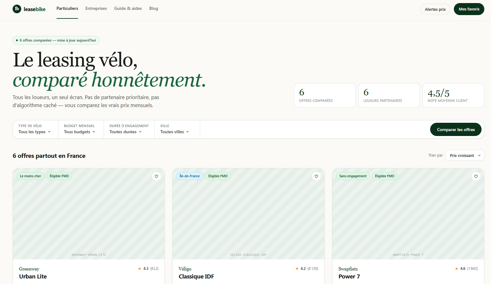 Aperçu du site lease-velo.fr